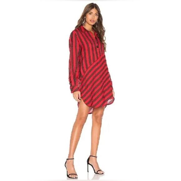L’ACADEMIE NWT The Laramie Mini Dress Linen Red & Black Striped Size XXS Revolve - Picture 5 of 13